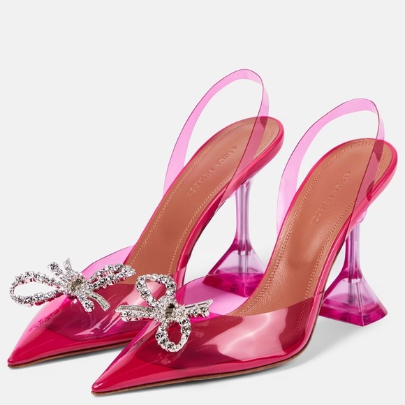 Amina Muaddi Glass PVC Slingback in Pink Crystal✨SZ 39.5 new with box Lotus Pink - Picture 3 of 12